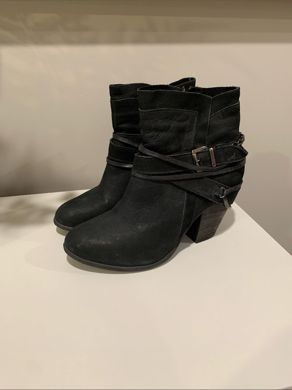 Steve Madden Women’s Black Suede Ankle Boots with Wrap Strap